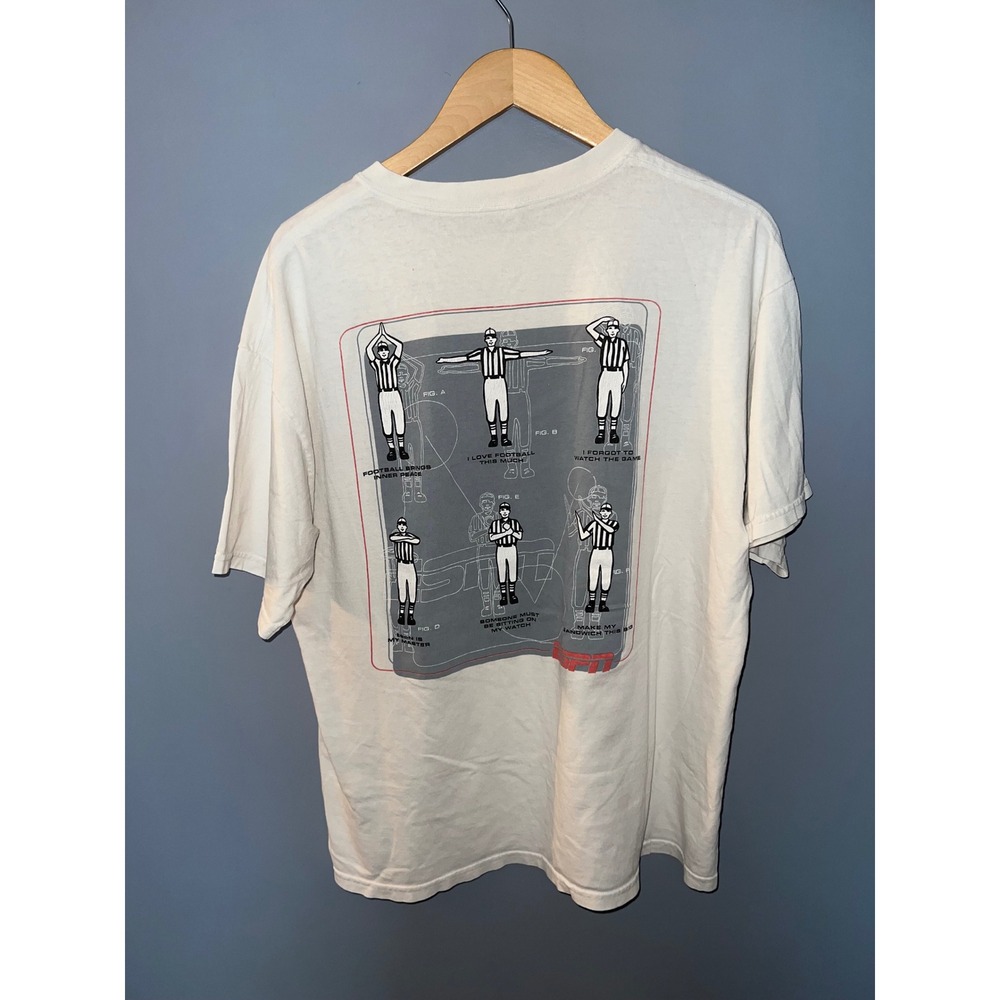 Vintage ESPN Football Referee Signals Graphic T-Shirt White Men XLarge Humor Tee